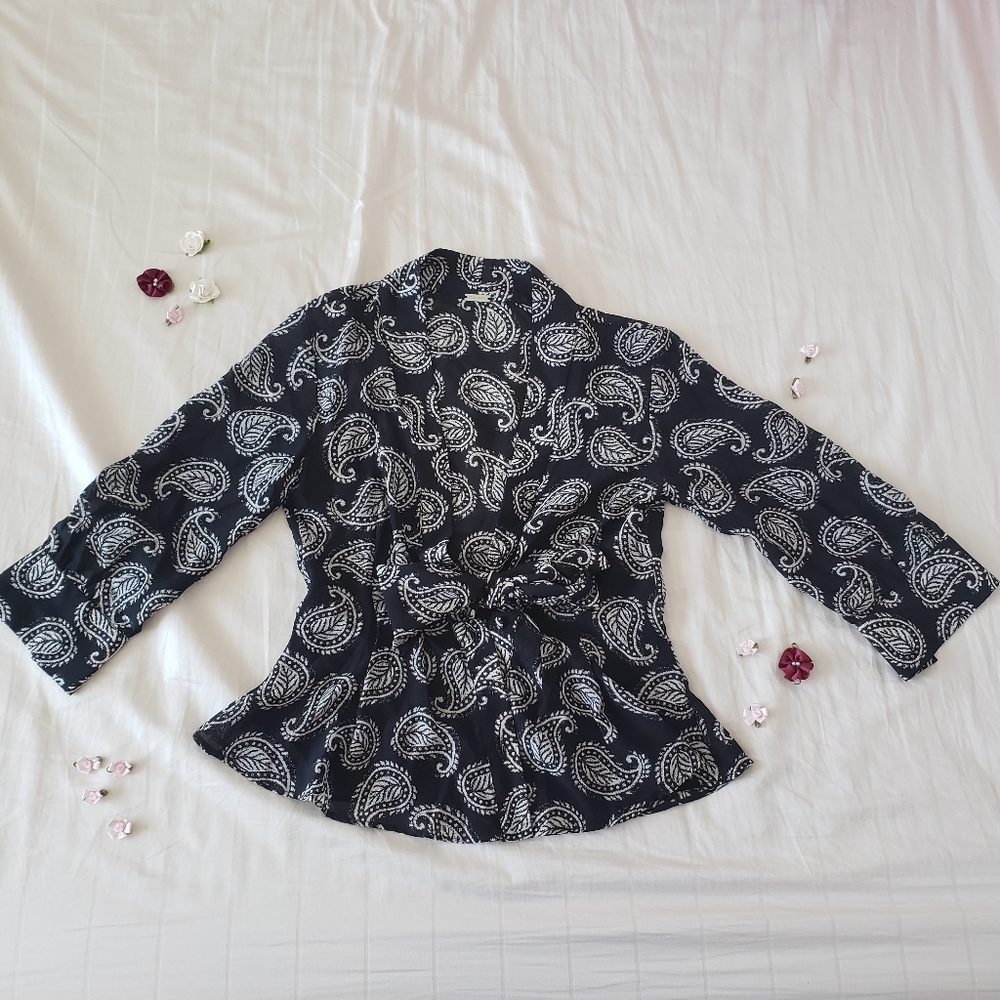Womens jacket shawl with ribbon tie and button up